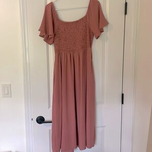 Rose flutter sleeved dress